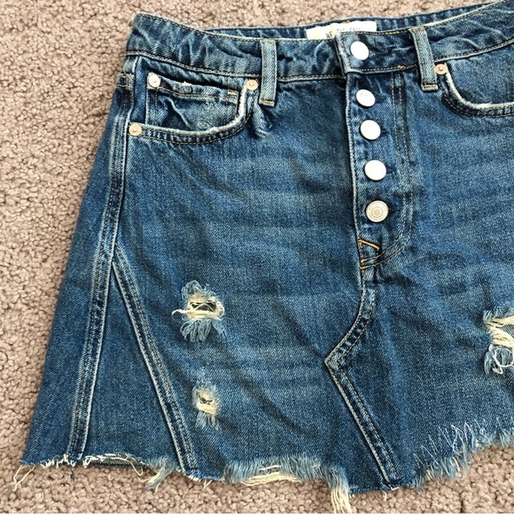 Free People We The Free A Line Distressed Denim Mini Skirt - Picture 3 of 12